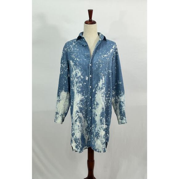 FRANK & EILEEN Sz S Small Mary Splatter Distressed Denim Shirt Dress - Picture 8 of 10